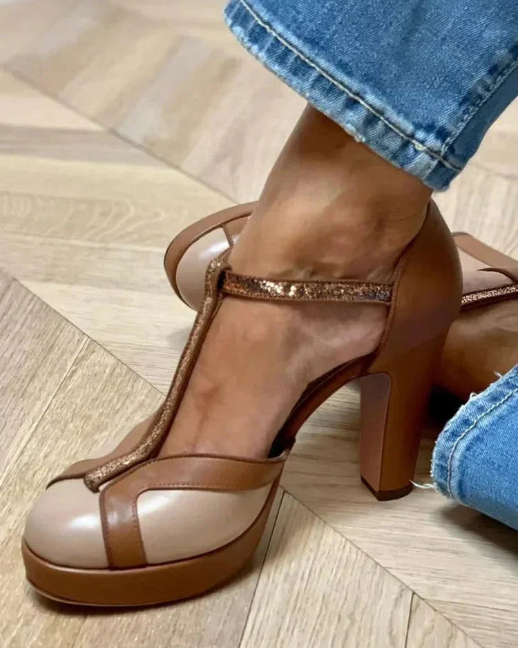 TWO-TONE T-STRAP HEELS